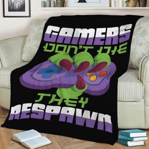 Gamers dont die they resp Throw Blanket Print on Sherpa Blankets Soft for Sofa Customized DIY Plush Thin Quilt