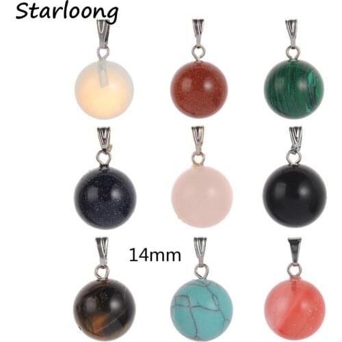 Wholesale Assorted Mixed Color Pink Quartz Tiger Eye Natural Stone Crystal Charms Pendant Ball Round for Jewelry Making Necklace