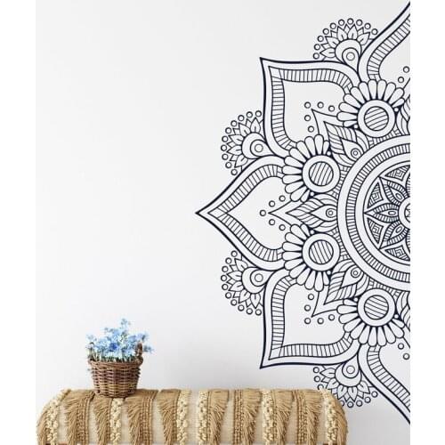 Half Mandala Wall Decal Headboard Vinyl Stickers Boho Bohemian Bedroom Decor, Ornament Bedroom Decoration, Yoga Wall Art E713