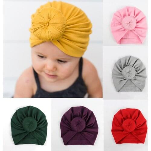 Wecute Baby Headband Beanie Cap Solid Rose Knot Turban Headbands For Girls Winter Warm Hair Warp Cotton Soft Elastic Headband