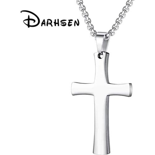FATE LOVE 4.9x3 cm Simple Men Cross Necklaces & Pendants Stainless Steel Box Chain Gold Silver Color Fashion jewelry