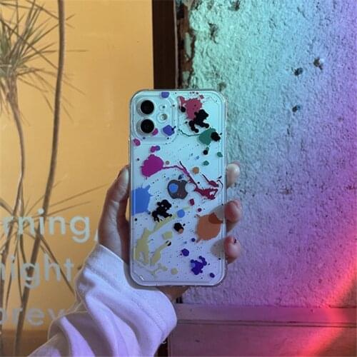 Retro kawaii Splash ink art Transparent Japanese Phone Case For iPhone 12 11 Pro Max Xr Xs Max 7 8 Plus X 7Plus case Cute Cover
