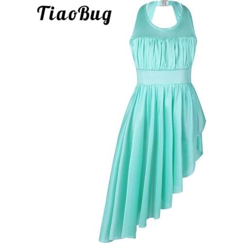TiaoBug Kids Teens Sleeveless Irregular Hem Stage Lyrical Dance Costumes Children Girls Ballet Gymnastics Leotard Dance Dress