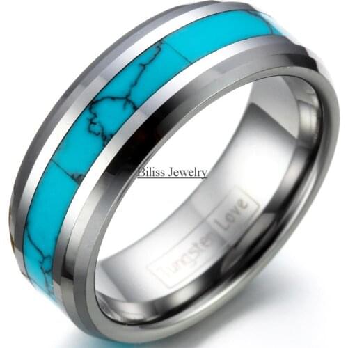 High Quality Noble Comfort Fit Synthetic Inlay Tungsten Ring Mens Ladies Aniversary engagement wedding Ring -1PCS