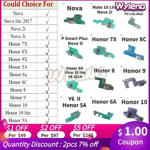Wyieno For Huawei Nova 2i 3i Lite 2017 Honor 6X 7X 8X 9X 5A 6A 8C USB Dock Charging Port Charger Flex Cable Microphone MIC Board