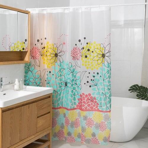 Bathroom Shower Curtain Punch-Free Waterproof Peva Bath Curtains With Hooks Geometric Pattern Decorative Bathtub Curtain
