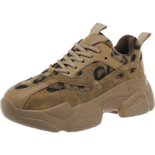 Korean Style Female Winter Jogging Sneakers Stitching Leopard Short Fleece Thickening Walking Running Women Fashion Sport Shoes