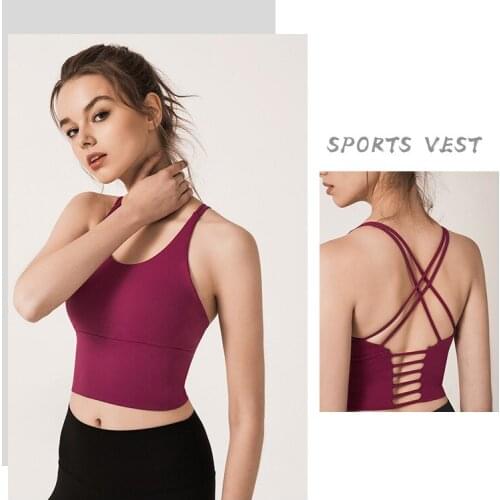 Ladies Spaghetti Strap Sports Bra Shock Proof Gathering High-Intensity Yoga Underwear Fitness Bra Woman Backless Active Bra