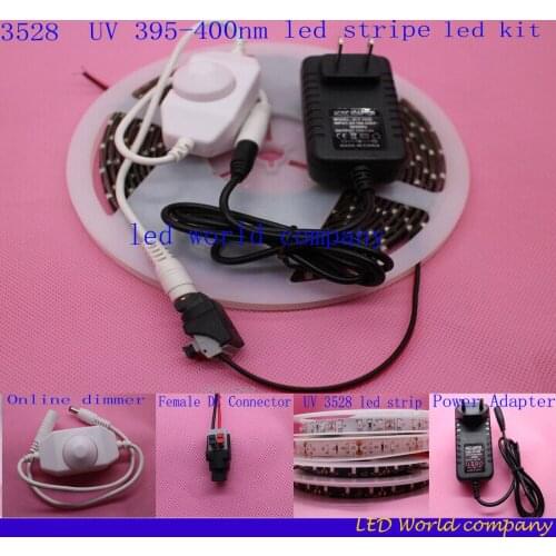1/5m 12V 60led/m Ultraviolet 3528 led strip Black/White PCB Waterproof in IP30/IP65 LED stripe+driver+Online dimmer kit