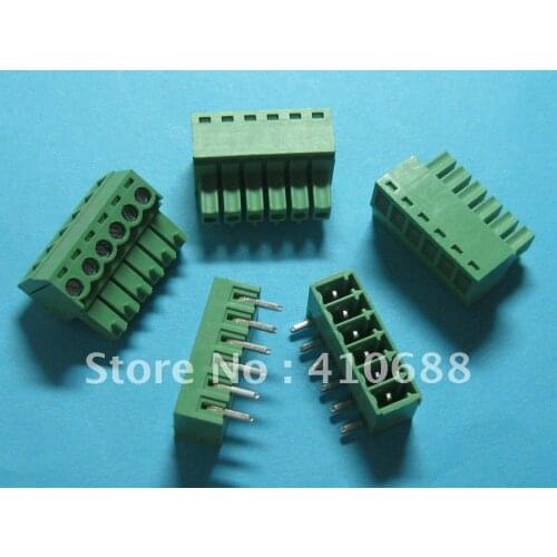 200 Pcs Pitch 3.5mm Angle 6way/pin Screw Terminal Block Connector Green Color T Pluggable Type