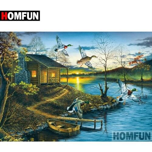 HOMFUN 5D DIY Diamond Painting Full Square/Round Drill "Lake house" Embroidery Cross Stitch gift Home Decor Gift A09068