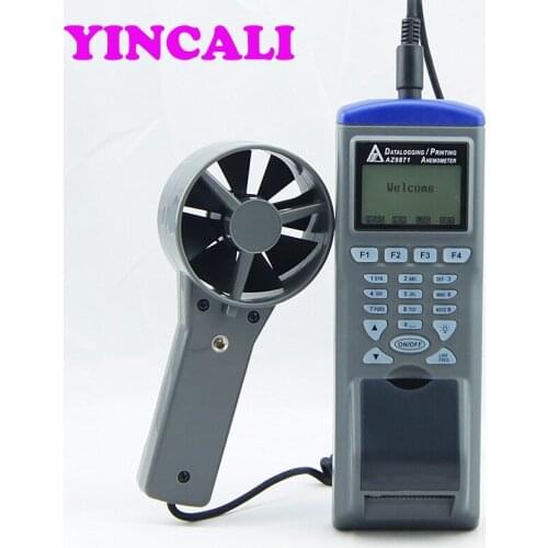 Anemometer AZ9871 Air Flow Meter Wind Speed Tester Wet Bulb Datalogger Temperature Humidity Recorder With Printer function