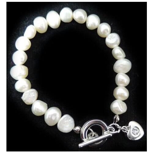100% nature freshwater pearl bracelet with heart hanger