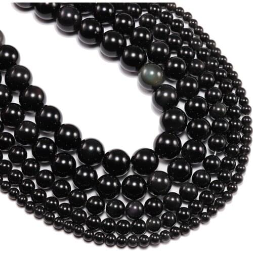 4/6/8/10/12 mm Natural Black Obsidian Stone Beads Round Loose Spacer Bead For Jewelry Making Findings DIY Bracelet Accessories