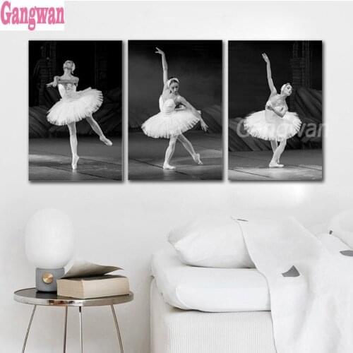 Black and White Ballet Dancer 5D round square diamond embroidery Diy full sets diamond painting mosaic pictures rhinestones 3pcs