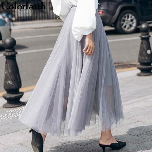 Colorfaith 2019 Autumn Winter Women Ankle-Length Skirt Casual Elegant Tulle Multi Colors Sweet High Waist Ladies Female SK1918