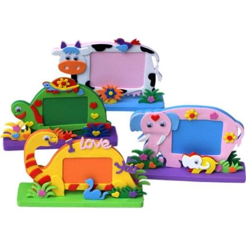 Kids Handmade DIY Child Toys Paste Frame Craft Gifts Decor EVA Foam Cartoon Animal Photo Frame Giraffe 3D Home Wall Stickers