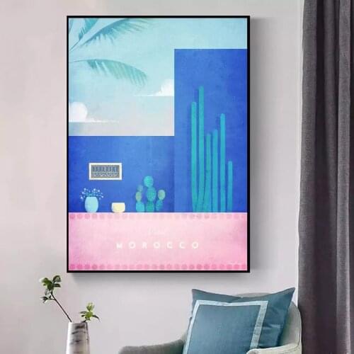Home Decorative Canvas HD Morocco Minimalist Travel Prints Paintings Blue Cute Modular Picture Wall Art Poster Artwork No Framed