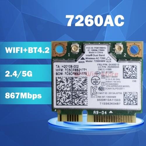Dual Band Wireless-AC 7260HMW 7260AC FRU: 04X6090 04X6010 half Mini PCI-e BT WIFI card for IBM E440 S540 S310 E73Z S1 YOGA M5400