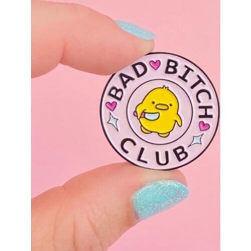 Bad Bitch Club Enamel Lapel Pins Chick holding a knife Brooches Badges Fashion Backpack Pin Gift for Friends Wholesale Jewelry