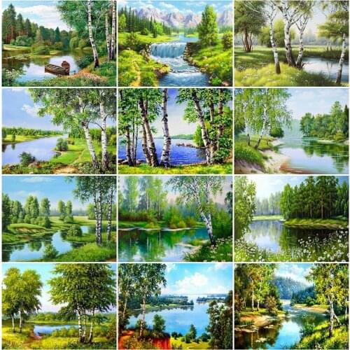 EverShine 5D Diamond Embroidery Tree Picture Rhinestones Diamond Painting Full Square Landscape Lake Crystal Mosaic Wall Decor