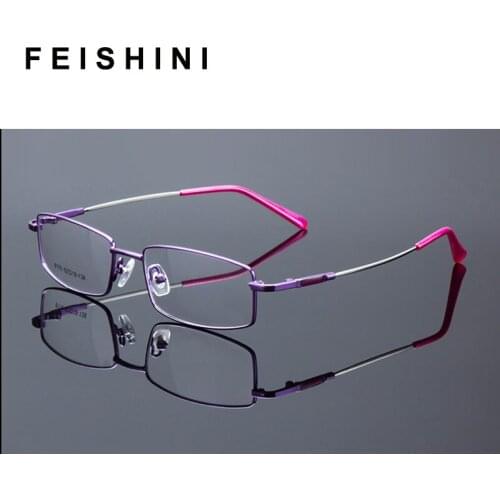 Feishini 2019 Rectangle Eyeglasses Frame Women Optical Glasses Frame Men Spectacle Frame Male Memory metal leg Eyewear