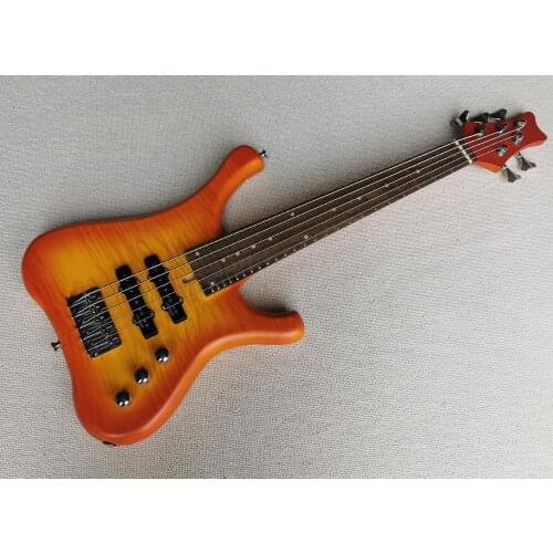 In Stock-5 Strings Orange Neck-thru-body Electric Bass Guitar with Rosewood Fretboard,Length:81 mm