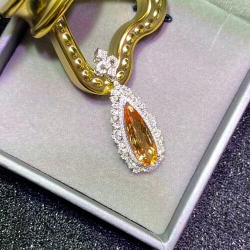 Fine Jewelry Pure 18 K Gold Natural Imperial Topaz Gemstones 4.2ct Diamonds Pendants Necklace For Women Presents