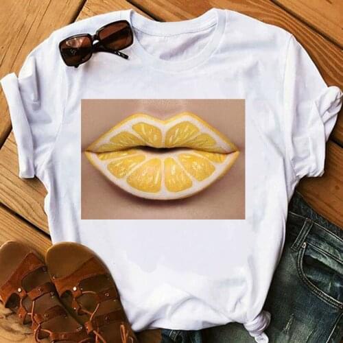 Cute woman tshirt orange Lipstick punk cow print graphic tee tops goth t shirts rouge t shirt tops women 2021 clothes harajuku