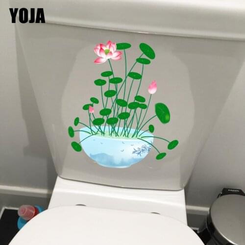 YOJA 19.8X22.7CM Bowl Lotus Fresh Plant Bathroom WC Sticker Toilet Cartoom Bedroom Wall Decor T1-1423