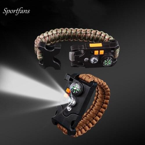 Outdoor Survival Paracord Bracelet LED Laser Flashlight bracelet Emergency Multi Tool Braided Pulseras Rescue Rope Wristband