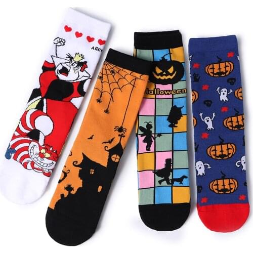 Bats Pumpkin Cartoon Socks Men Skateboard Socks Halloween Cosplay Cotton Ghost Stockings Spring Autumn Casual Sock