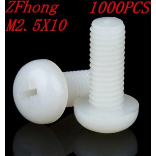 Wholesale white nylon screw 1000pcs M2.5*10 M2.5x10 nylon plastic round pan head screw
