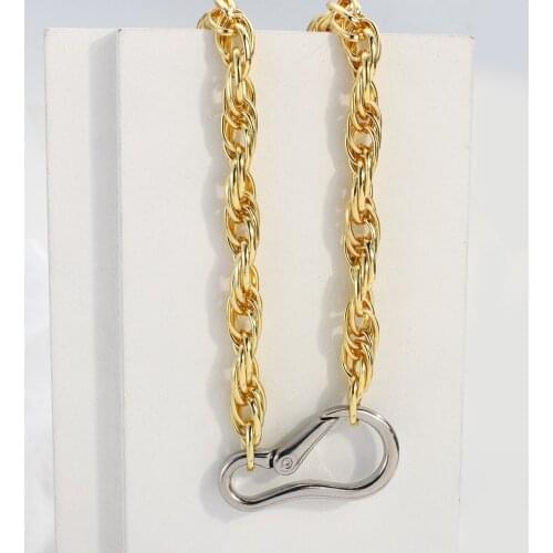 AENSOA High Quality Punk Lock Twist Choker Necklace Pendant Women Men Steampunk Statement Golden Chunky Thick Chain Necklace