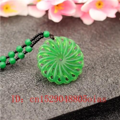 Natural Green Chinese Jade Windmill Pendant Beads Necklace Charm Jadeite Jewelry Double-sided Hollow Carved Amulet Gifts for Her