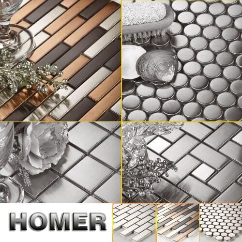 Strip Rectangular Square Round Stainless Steel Metal Mosaic Tile Color Metal Mosaic For Kitchen Backsplash Bathroom Wall Tiles