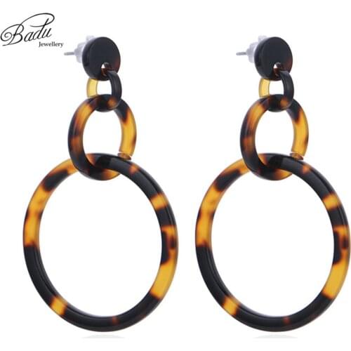 Badu Leopard Acetic Acid Earring Exaggerated Geometric Round Dangle Earrings for Women Wild Fashion Jewelry Wholesale