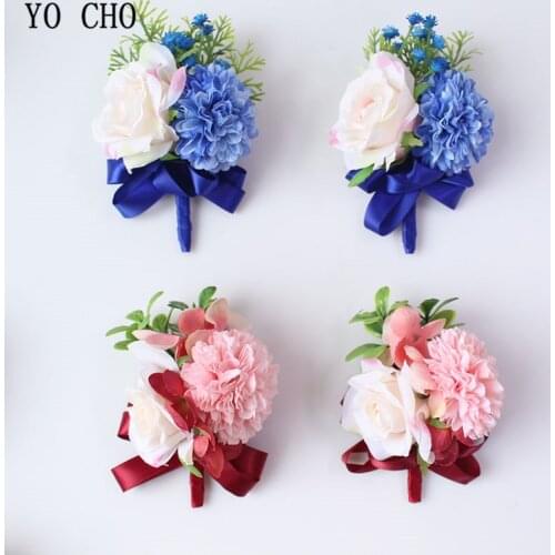 Blue White Wrist Corsage Wedding Bracelet for Bridesmaids Silk Flower Wrist Corsage Bracelet Wedding Witness Mariage Accessories