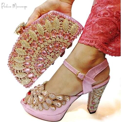 New Arrival Italian Design Women Shoes and Bag Set Decorated With Rhinestone High Quality Shoes Matching Bag for Garden Party