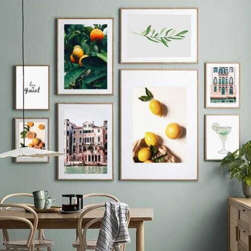 Venice Building Citrus Lemon Leaves Plant Wall Art Canvas Painting Nordic Posters And Print Wall Pictures For Dinning Room Decor