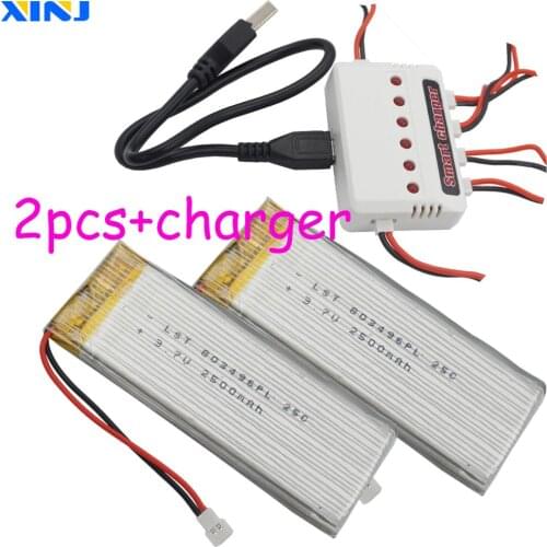 XINJ 2pcs+Charger 3.7V 2500 mAh 25C Rechargeable Polymer Lipo Li Battery 803496 For Toys Boat Ship RC Model Vehicles
