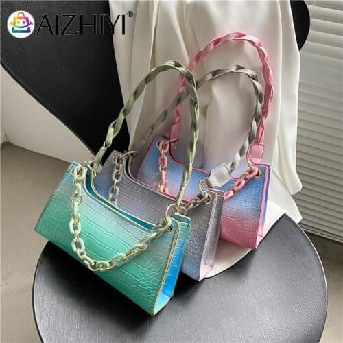 2021 Girls Brief Womens Casual Bags Retro Women Alligator Pattern Gradient Hobos Shoulder Bag Casual PU Small Purse