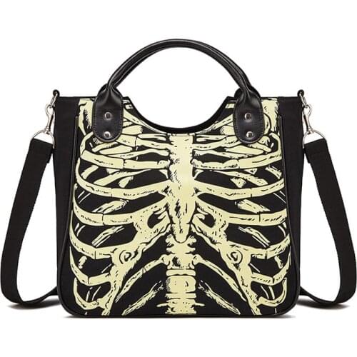 Women Luminous Gothic Skeleton Bones Skulls Bags Female Casual Totes Punk Bags Fashion Handbag