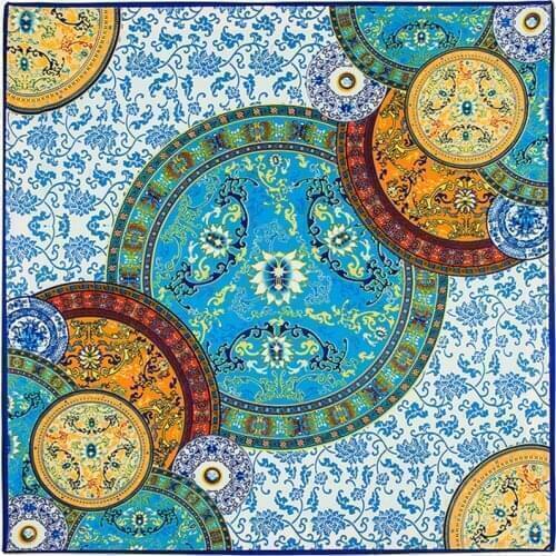 New Fashion Twill 100x100cm circular Porcelain pattern pattern Big Square Scarf Women Kerchief lady Scarves Decorative headscarf
