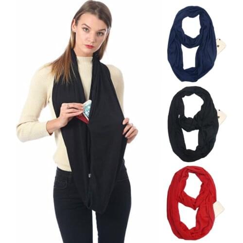 Women Lady Fashion Winter Thermal Active Infinity Scarf With Zip Pocket