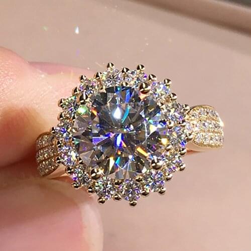 10K Au417 Yellow Gold Women Ring Moissanite Diamonds 1 2 3 4 5 Carat Round Sunflower Wedding Party Engagement Anniversary Ring