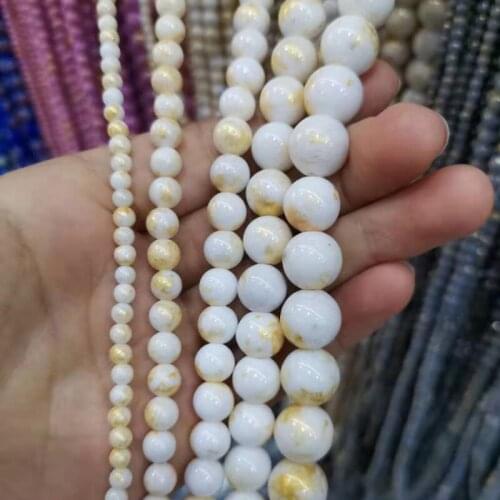 15.5"4 6 8 10 12mm Jincai White Color Stone Beads With Gold Round Colorful Stone beads for jewelry making