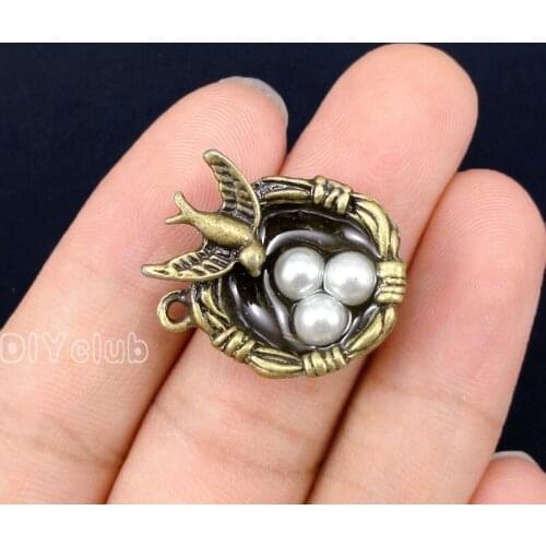 15pcs-Antique Bronze 3D Bird Nest Charms Pendant, Egg Charms 24x20x10mm