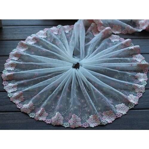 2 Yards Lace Trim Pink Floral Embroidered Tulle Lace 8.66 Inches Wide High Quality