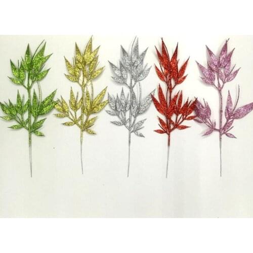20pcs Glitter Powder Bamboo Leaf Branch For Flower Arrangement Accessories Christmas Party Home Wedding Garden Decoration